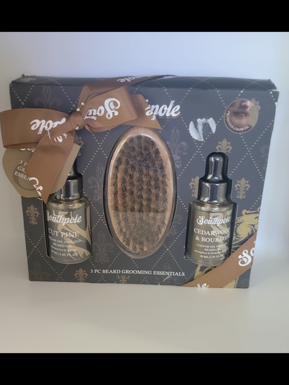 Southpole Men Grooming Beard Oil & Brush Set - Brown, Black, Gold